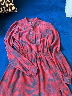 The Kooples maroon Floral Long-sleeve Dress - 100% silk